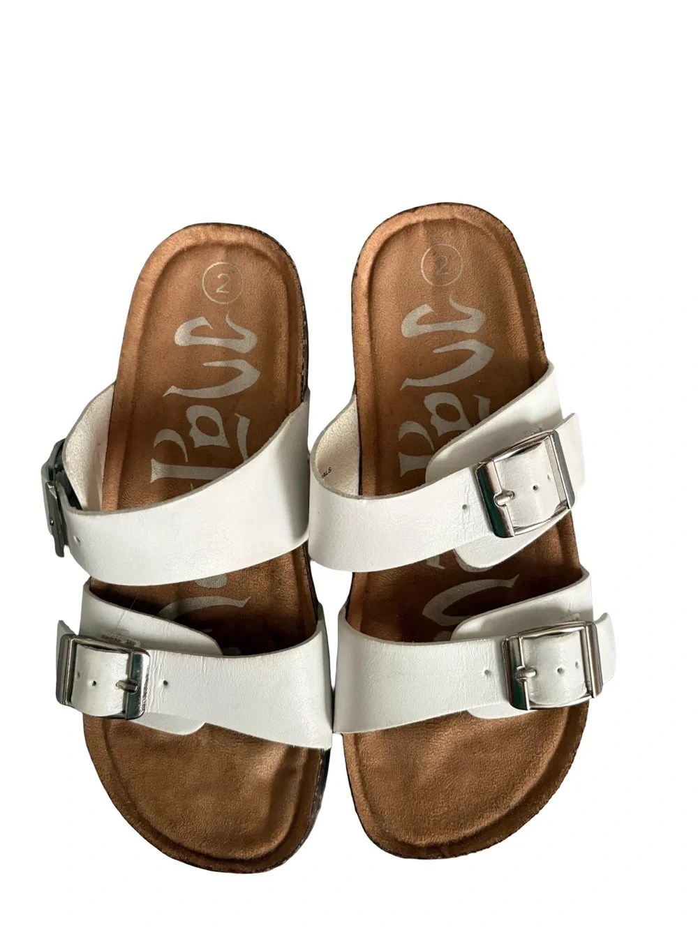 Mad Love White Double Buckle Slide Sandals for Kids